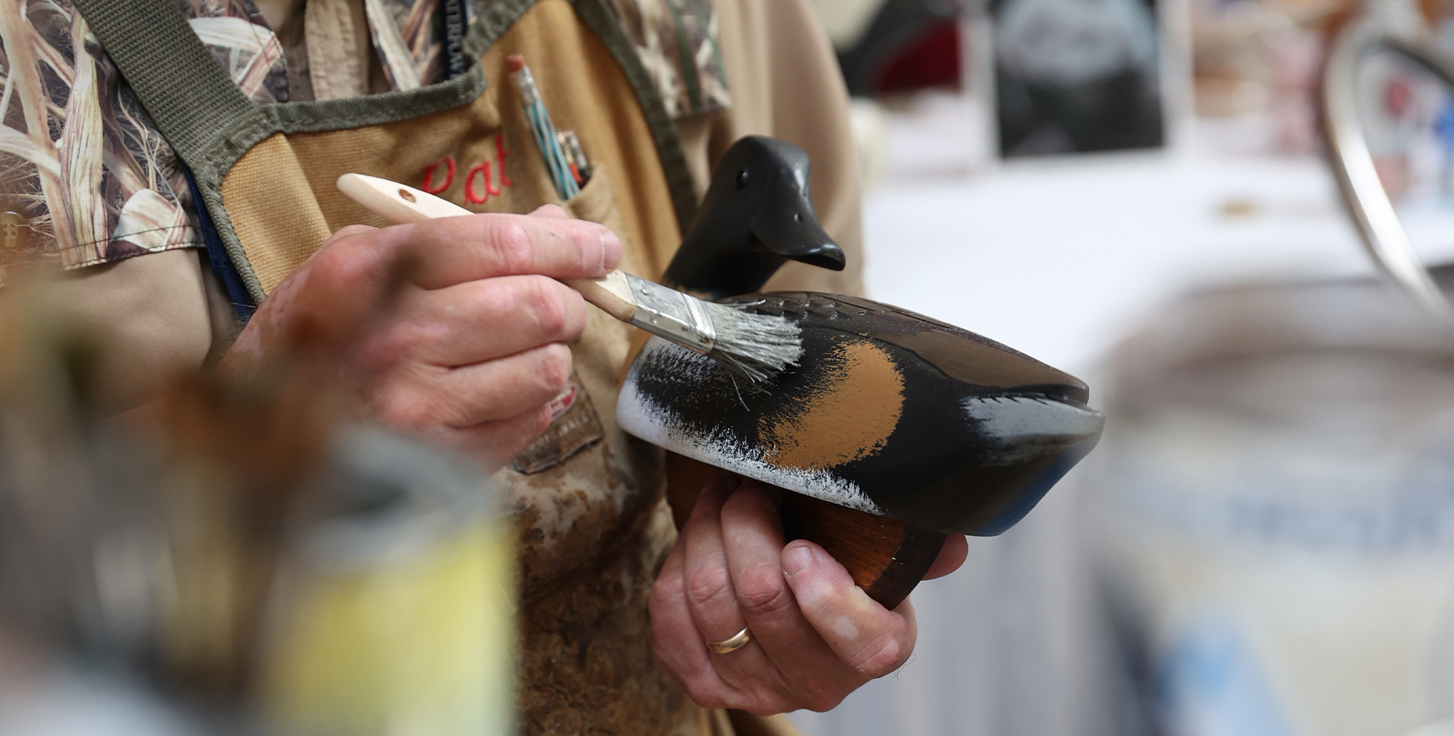 Decoy being painted by Pat Gregory